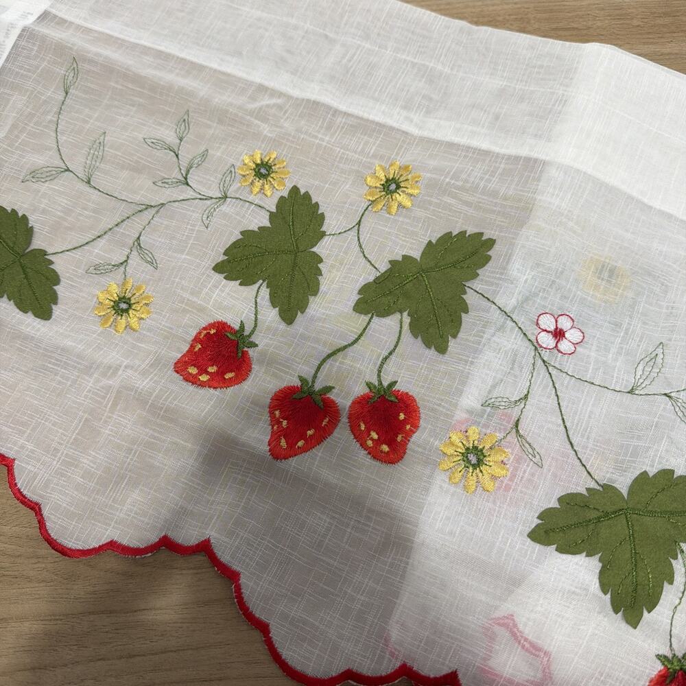 Embroidered Summer Strawberry Kitchen Curtain Valances 56 X 13 Inch Sheer
